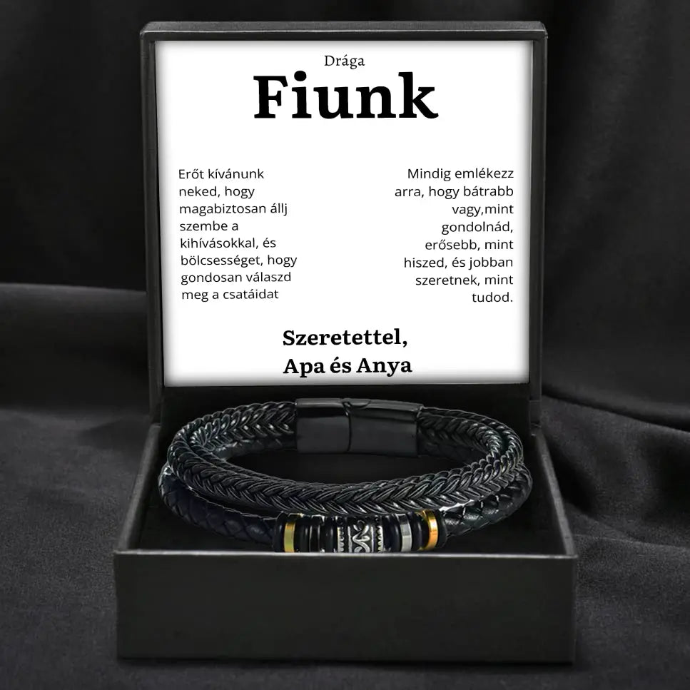 HU-9BRA Ajándék a fiúnknak – bőr karkötő a szüleitől